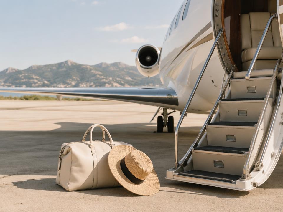 Private jet on a sunlit runway in Mallorca