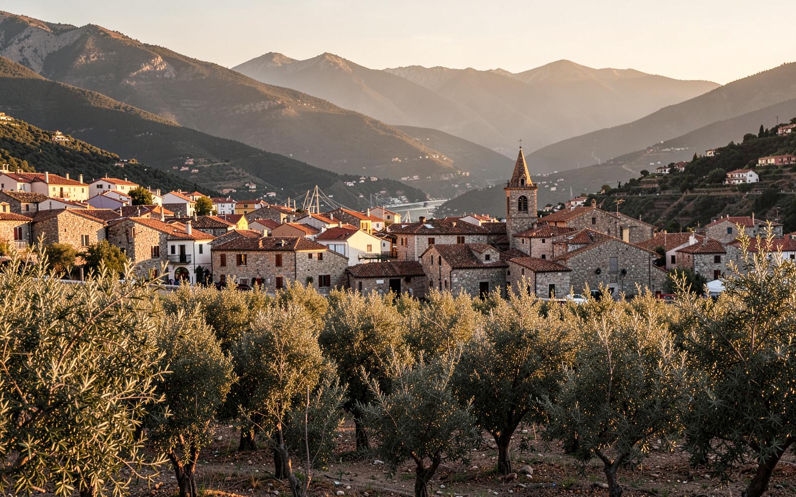 The town of Andratx set in its green valley below the mountains of southwest Mallorca