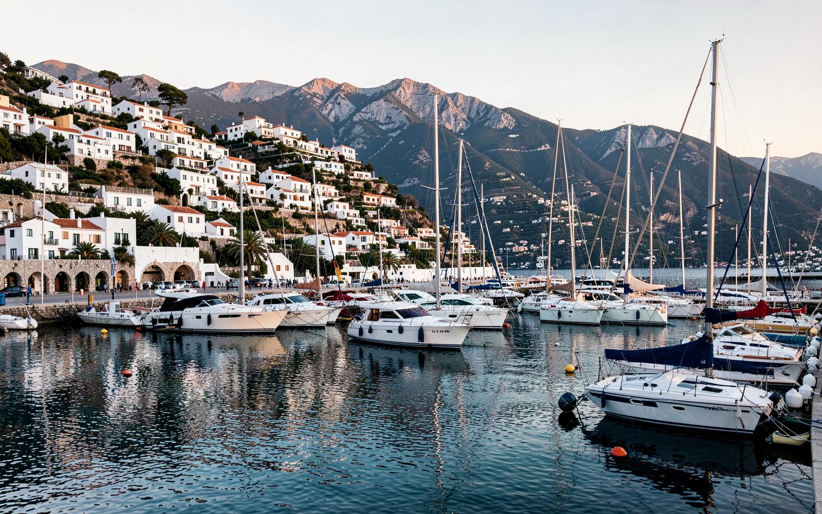 Boats and yachts in the natural harbour of Port d'Andratx, Mallorca